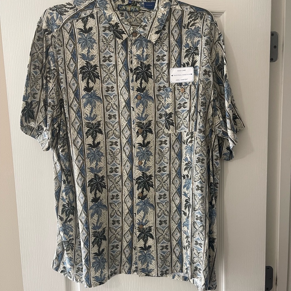 Caribbean Joe Blue and Black Palm Print Shirt